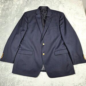 Chaps Sport Coat 48L Navy Wool Blend Gold Button Nautical Preppy Blazer Jacket